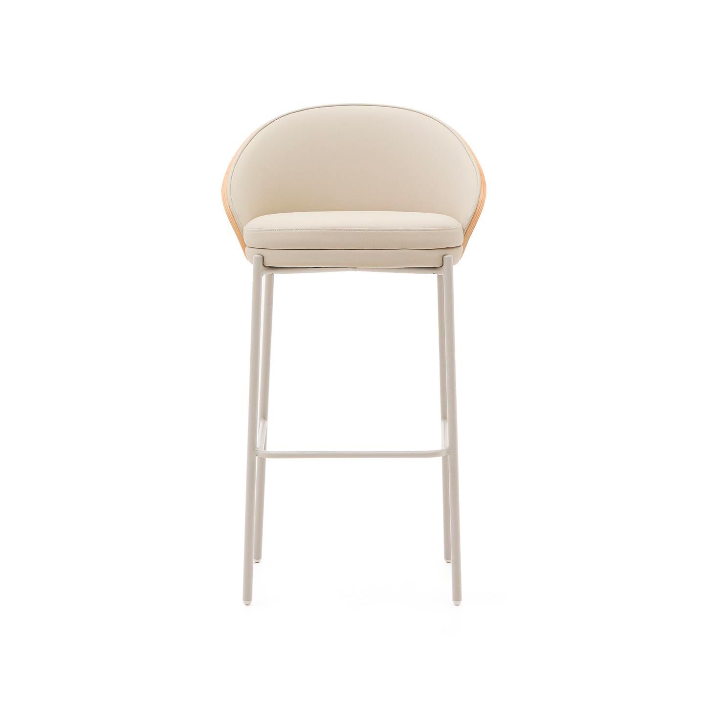 Kave Home Barhocker EAMY Lederlook beige/Metall weiß