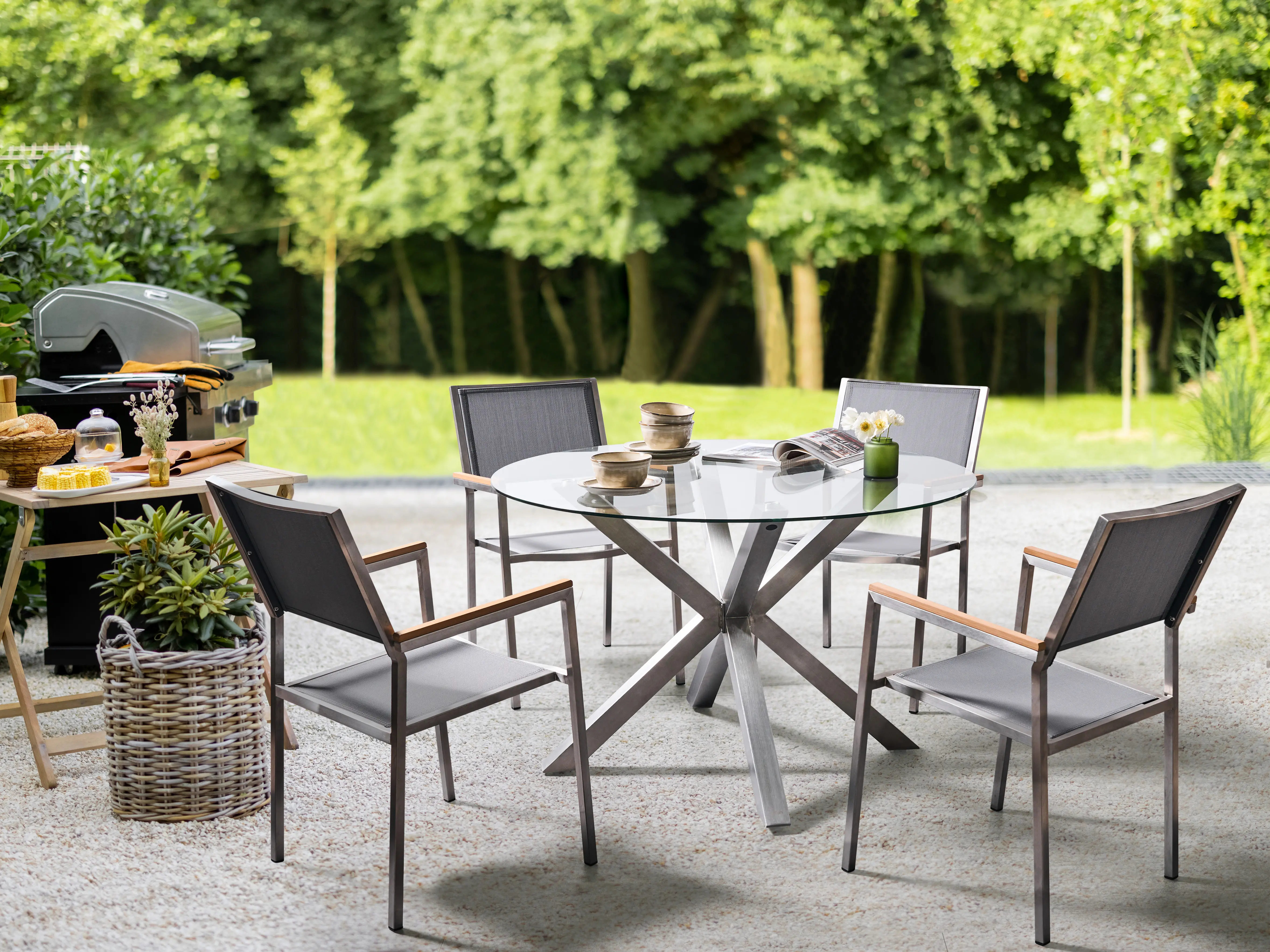 Tuin eettafel MALETTO 120 cm 120 cm Glas Zilver