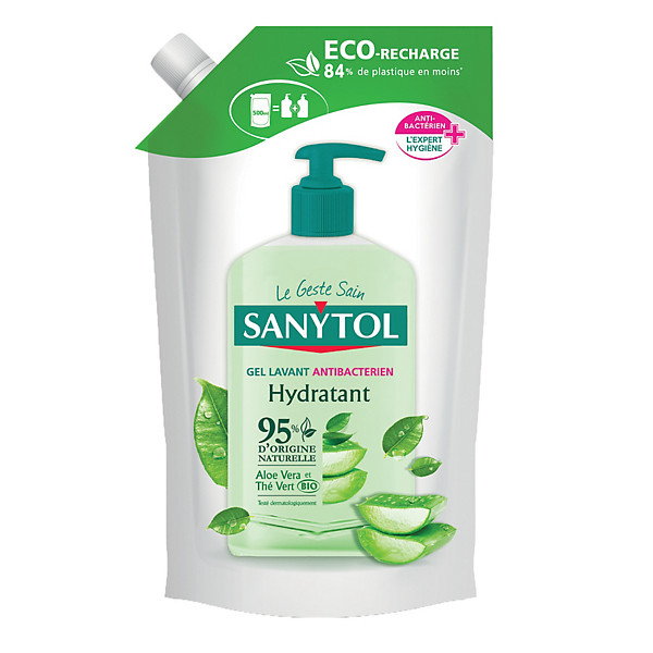 Gel lavant mains Sanytol antibactérien aloé véra, recharge de 500 ml