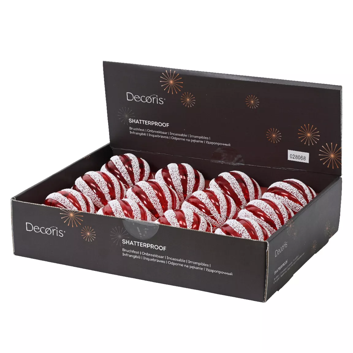 Lot de 12 boules de Noël (D80 mm) Fantasia Rouge perlées blanche