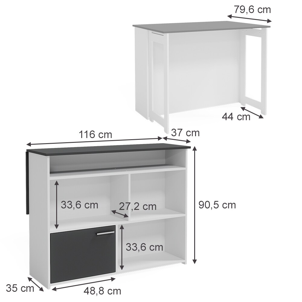Vicco Bartisch Dominic Weiß Anthrazit 116 x 37 cm Esszimmer Küche offene Fächer Tür
