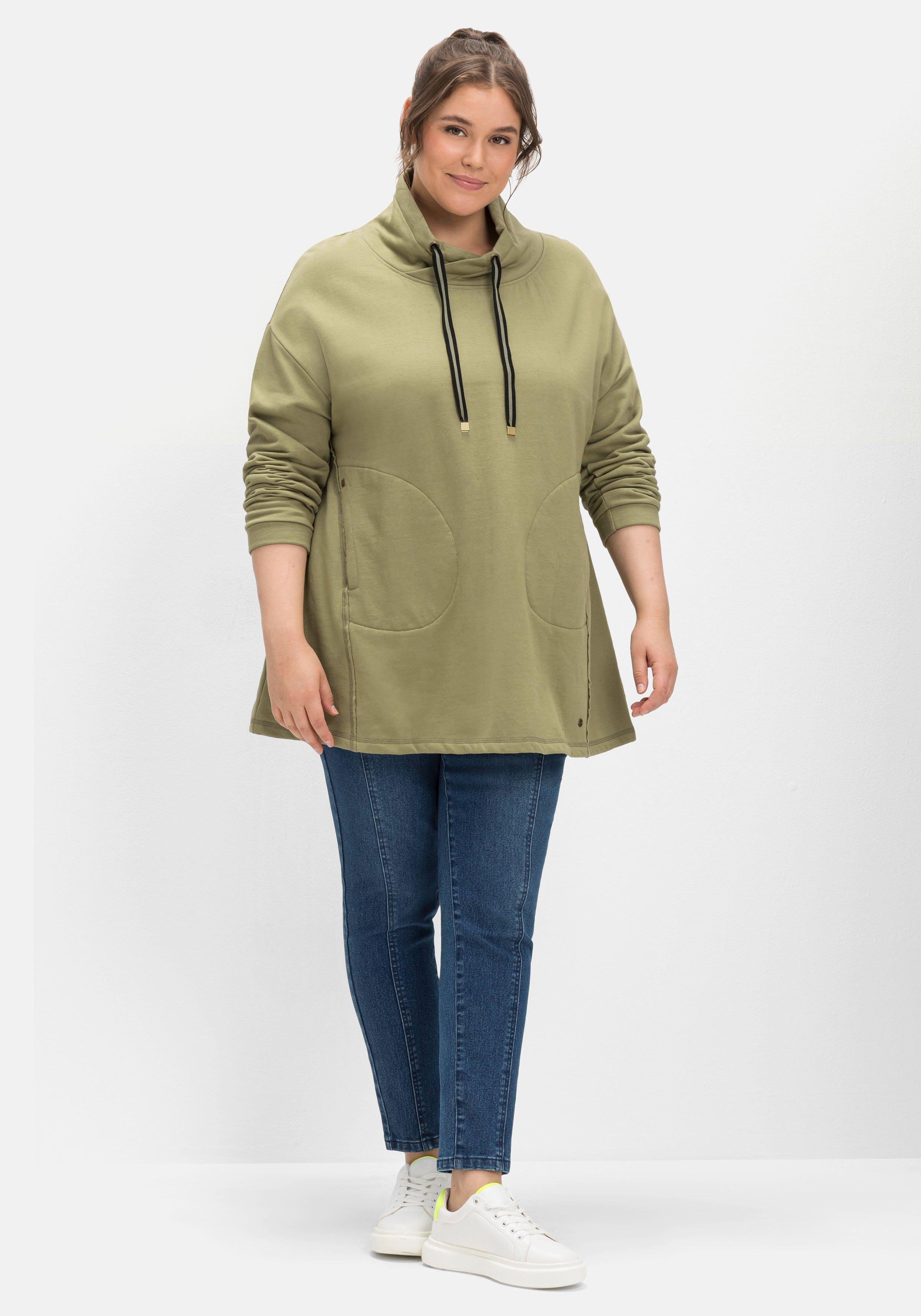 Sweatshirt in A-Linie, mit Taschen und Kragen