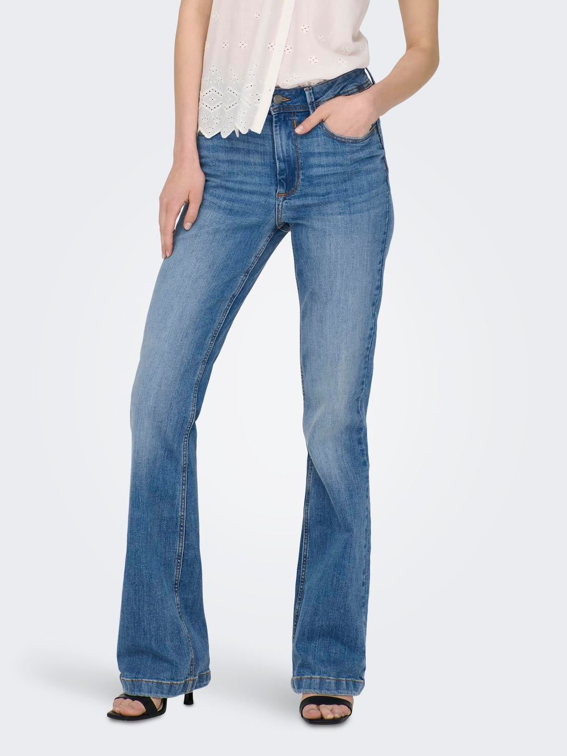 JDYFLORA Hohe Taille Ausgestellt Jeans Medium Blue Denim