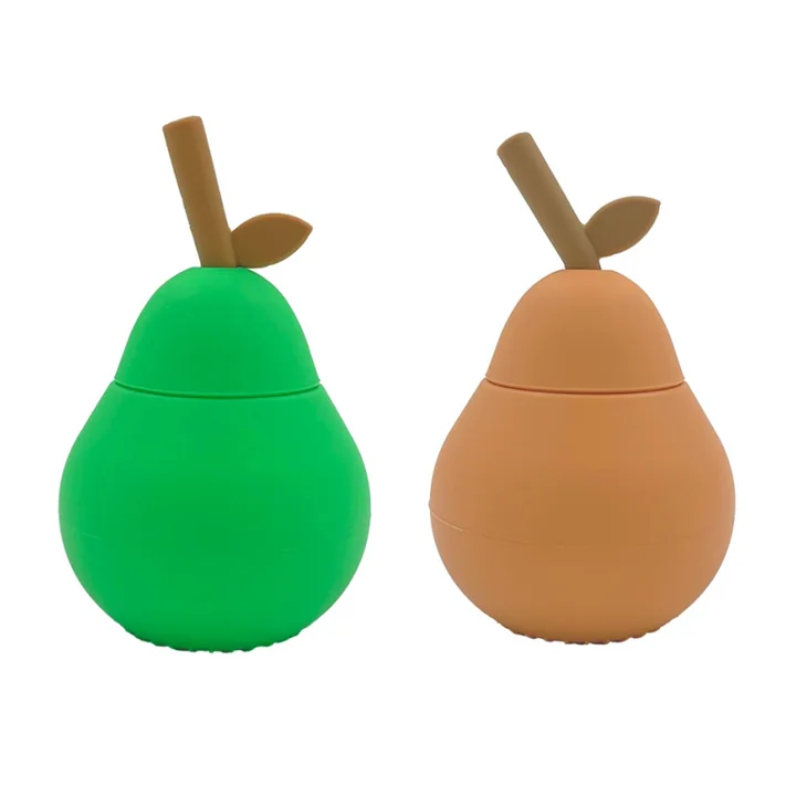 OYOY - Birnen Becher mit Strohhalm, apricot / bright green (2er-Set) (Limited Edition)