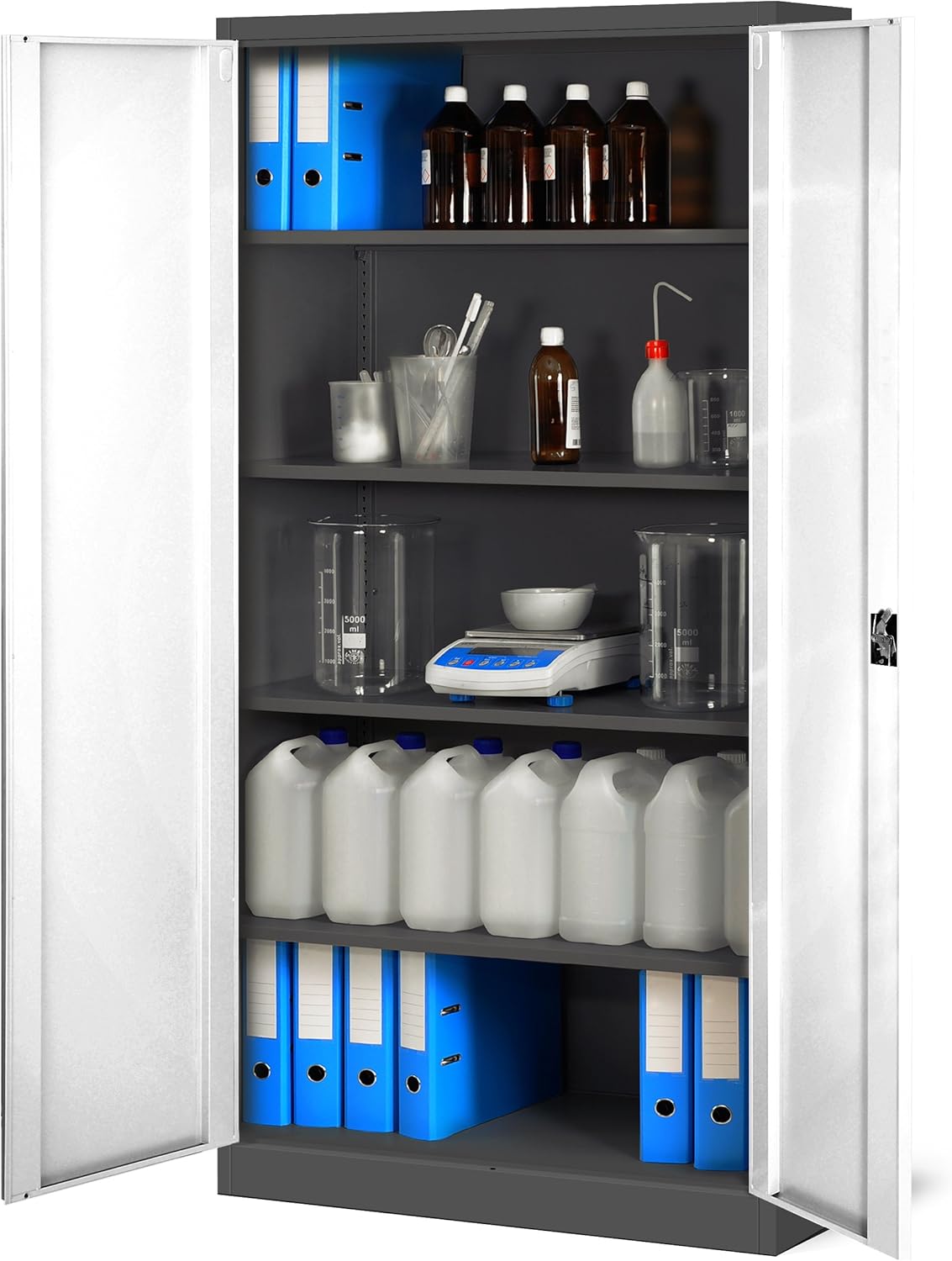 Jan Nowak Aktenschrank C001H Büroschrank Metallschrank Stahlschrank Werkzeugschrank Stahlblech Pulverbeschichtet Flügeltürschrank Abschließbar 195 cm x 90 cm x 40 cm (anthrazit/weiß)