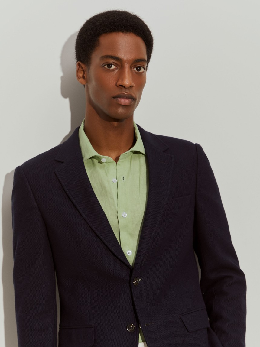 Blazer slim fit em algodão e lã