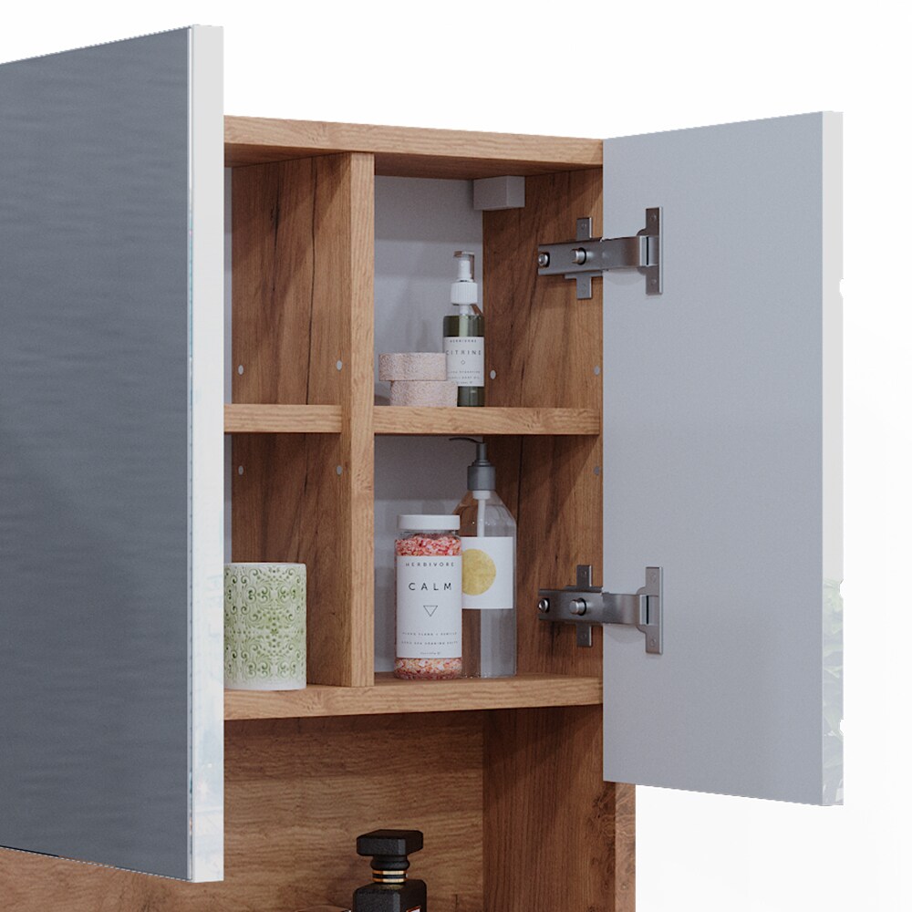 Vicco Spiegelschrank Badspiegel Wandspiegel Irma Eiche Weiß Hochglanz modern 54x55 cm Badezimmer Schrank Badschrank Badezimmermöbel Badmöbel 2 Türen
