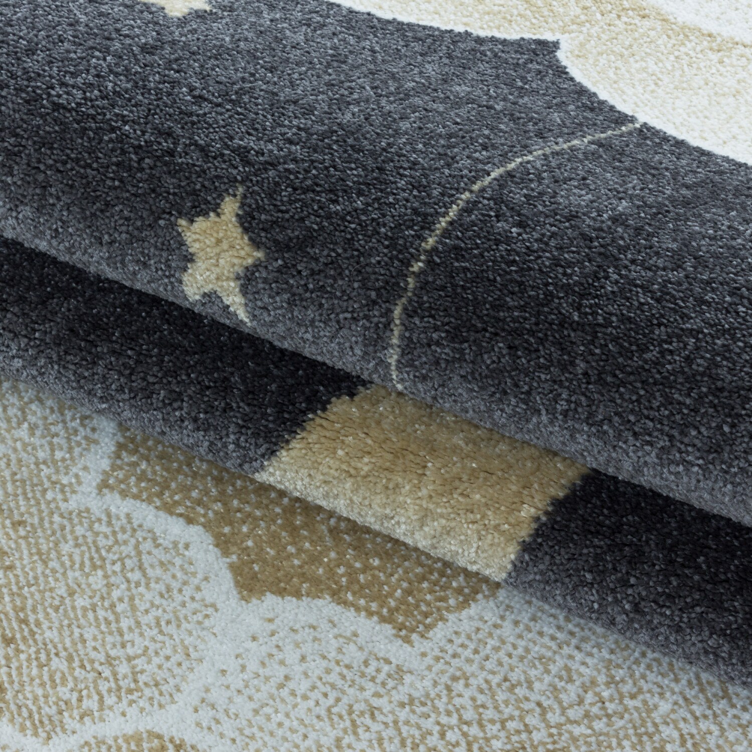 Kinderteppich Kurzflor, Mond- und Sternenmuster, Runder Teppich, Pastellfarben