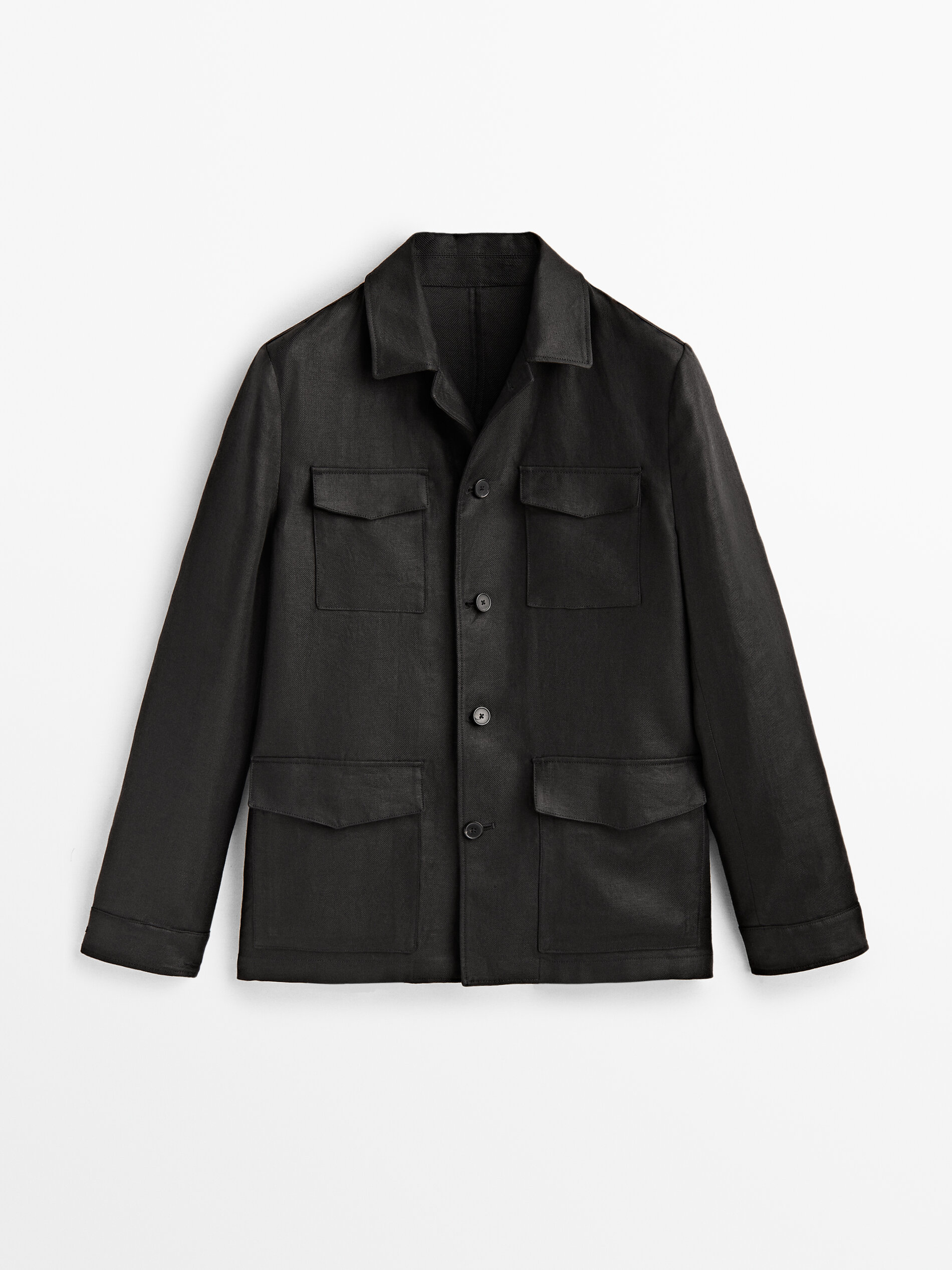 Sobrecamisa sarga 100% linho - PRETO