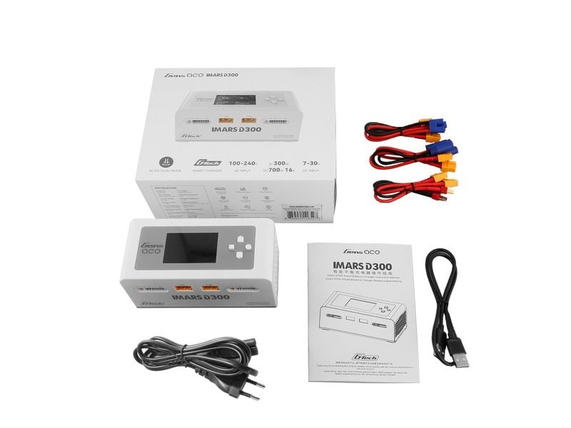 Gens ace Dual-Ladegerät IMARS D300 AC/DC 1-6S, G-Tech, Weis Universelles Modellbau-Ladegerät mit zwei Ausgängen für LiPo, LiHV, LiFE und NIMH Akkus