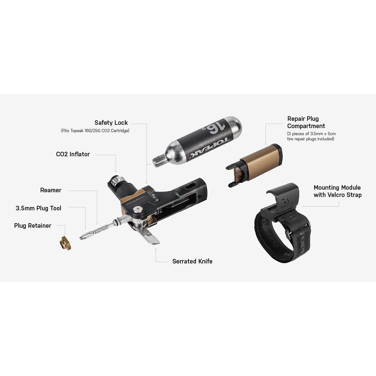 Topeak Tubi Master+ Minitool Zwart/Goud
