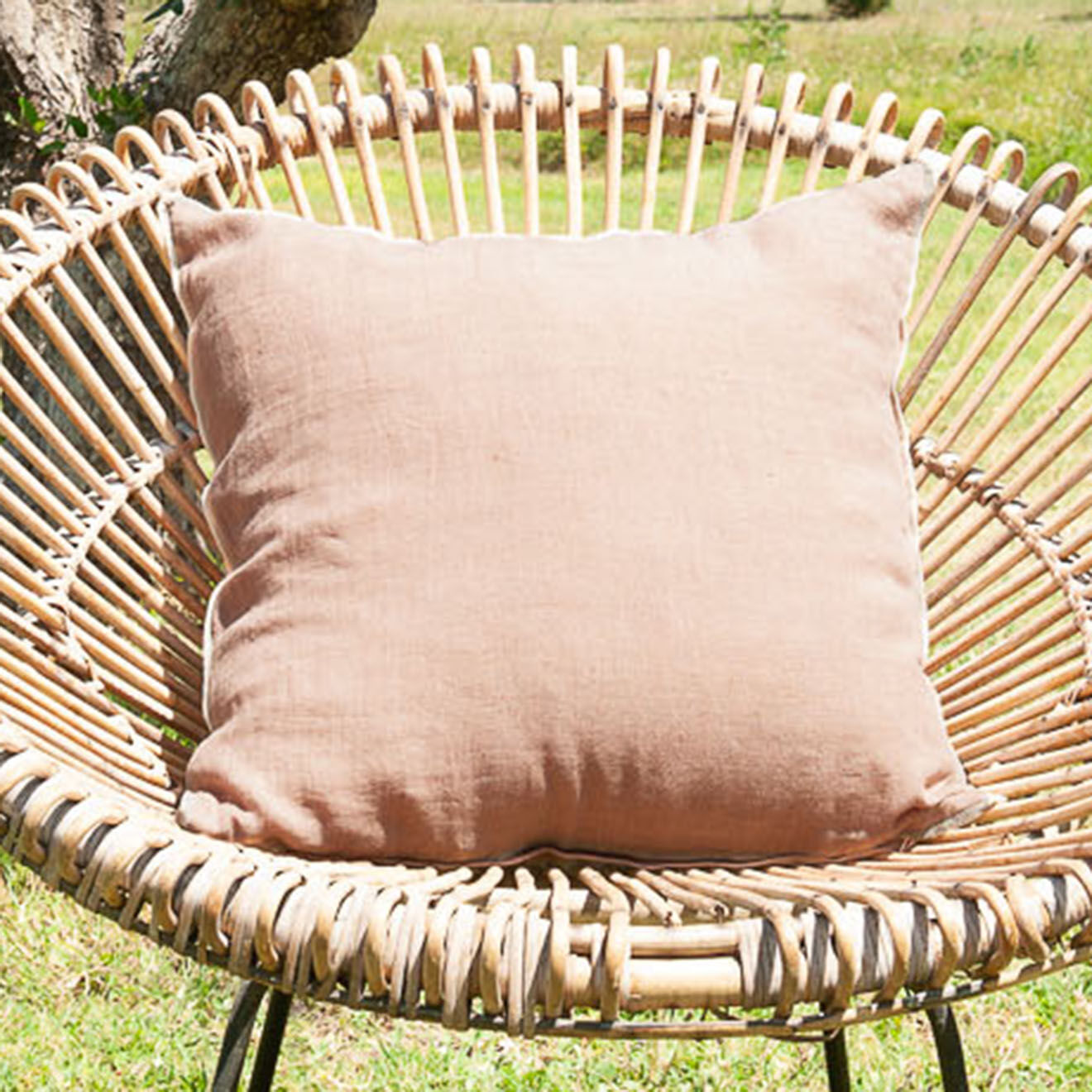 En Fil d'Indienne Housse de coussin Linon toile de Lin rose - 45x45 cm