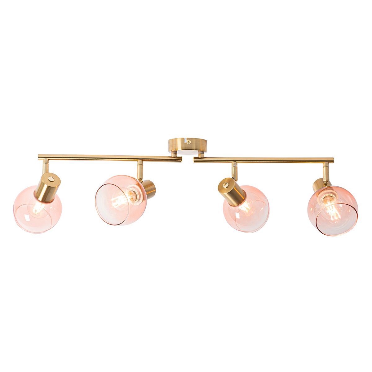 Art Deco spot goud met roze glas 4-lichts - Vidro