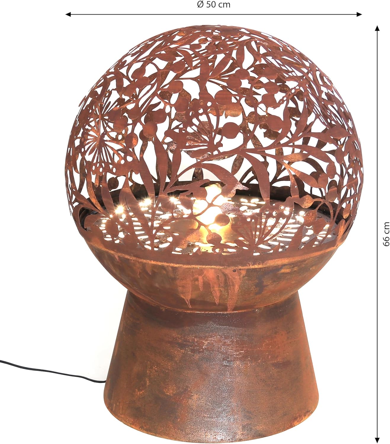 Dehner Gartenbrunnen Fiore, frostbeständiger Brunnen für Außen, Komplett-Set mit warmweißer LED Beleuchtung/Pumpe/Trafo, Höhe 66 cm, Ø 50 cm, Cortenstahl, Kupfer-Farben