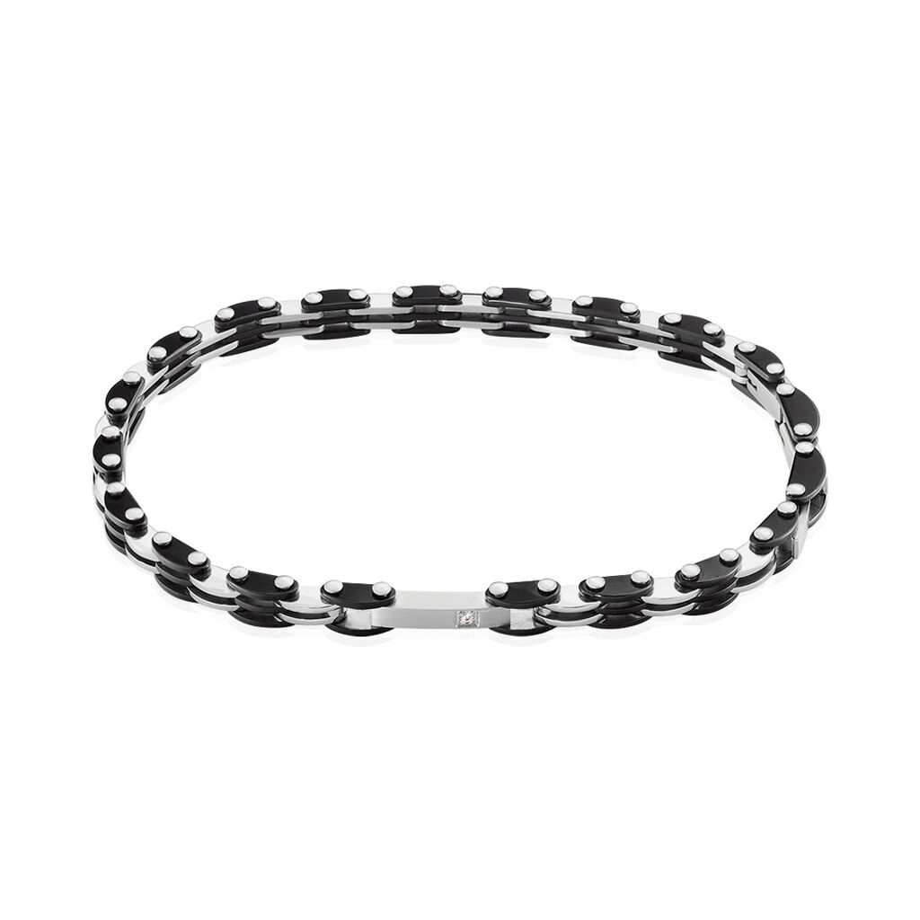 Bracelet Ajustable Acier Gris Et Noir Jaki