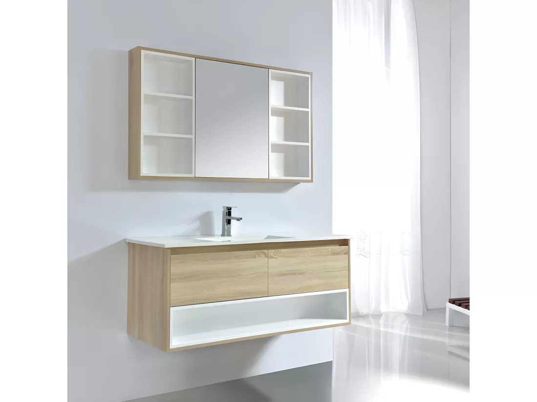 Armoire de toilette bloc-miroir 120 cm FRAME finition mélaminé chêne