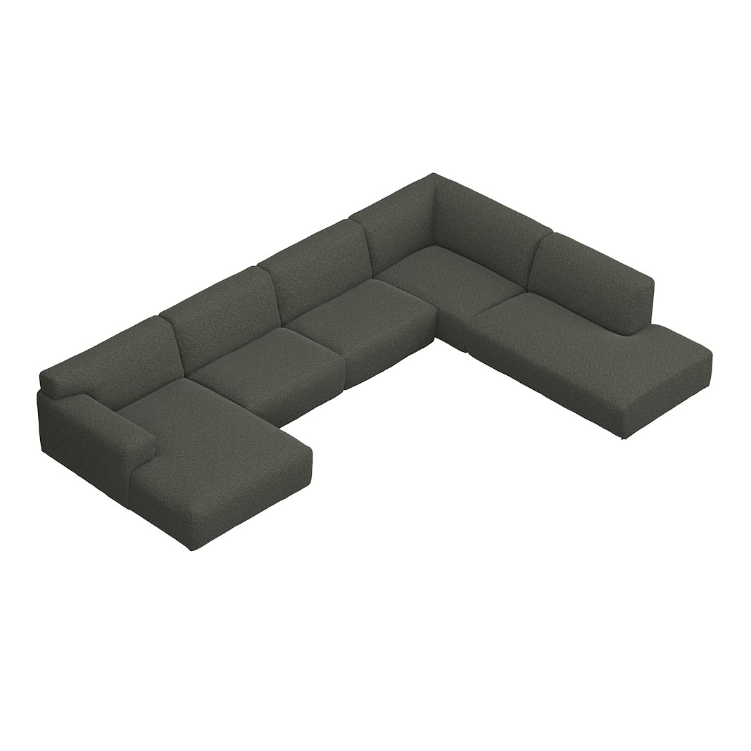 Vesta U-sofa Sjeselong venstre, 3-seter og åpen ende høyre. Big hjørnemodul, Tekstil Cortina Grey, sort metallben 10 cm, Comfort CM