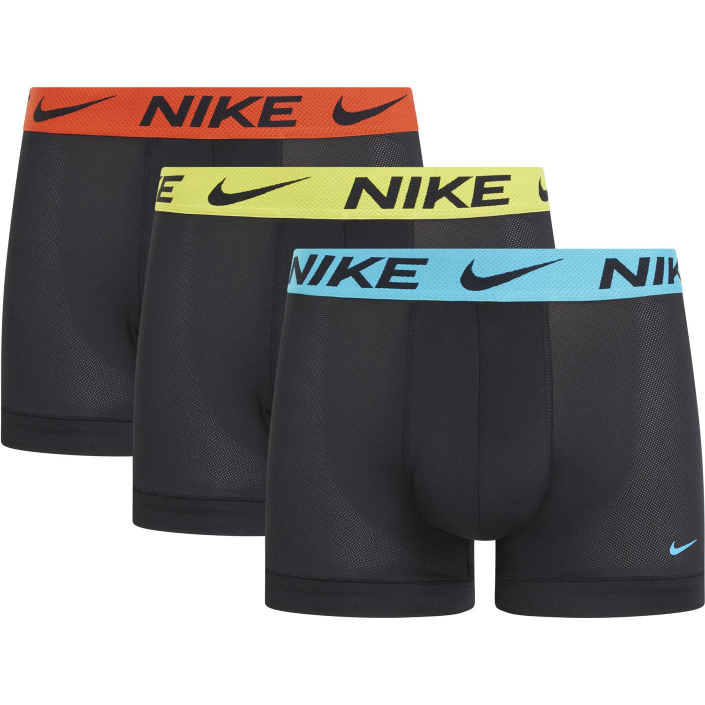 Nike Dri-FIT Elite Breathe Boxershort Trunk 3-Pack Zwart Lichtblauw Geel Oranje