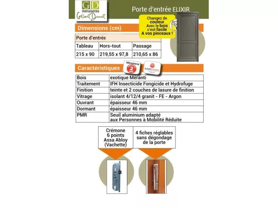 Porte D'Entrée Bois Pleine, Elixir, Vert Ral7002, H,215Xl,90 P, Droit Cote Tableau