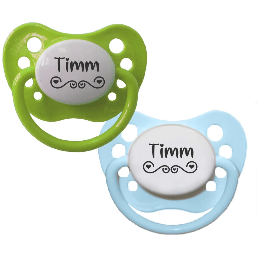 Schnullireich Schnuller mit Namen  Namensschnuller NIP Love – 2er Set Blau