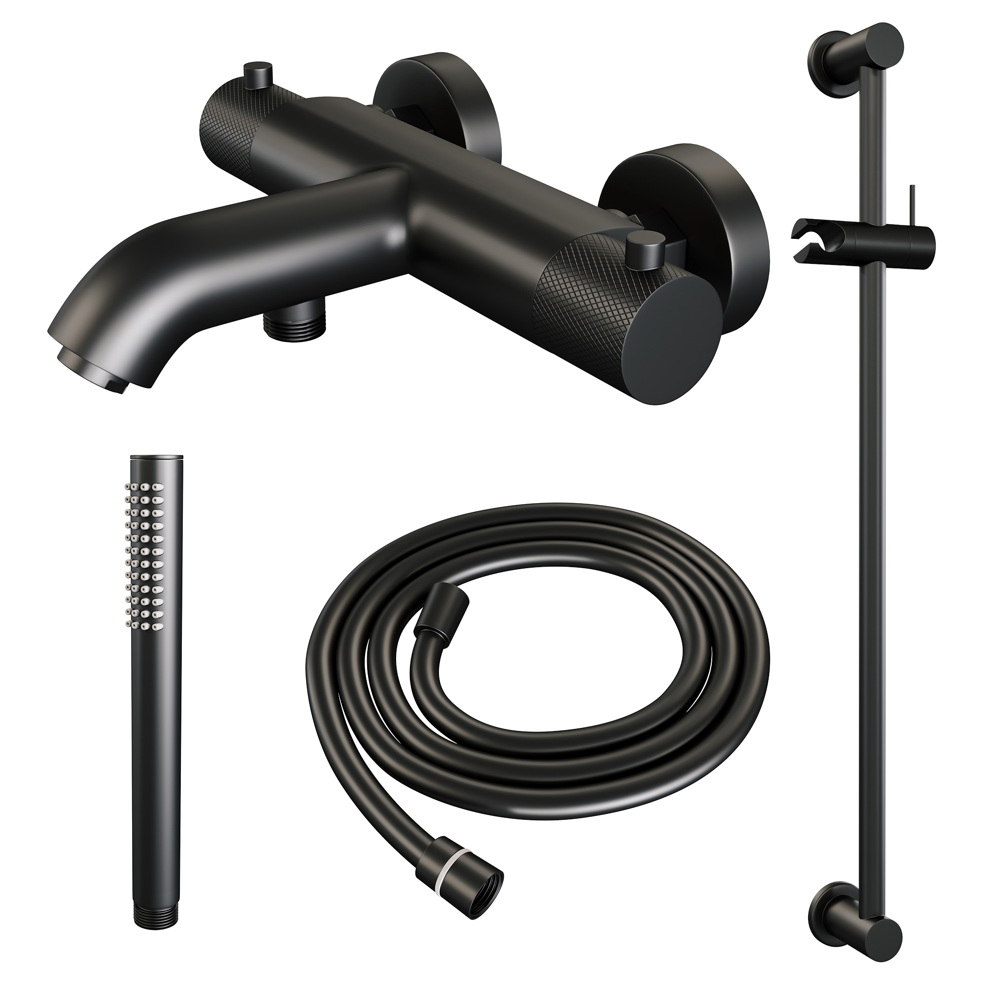 Brauer Black Carving thermostatische badkraan met glijstang en staafhanddouche mat zwart