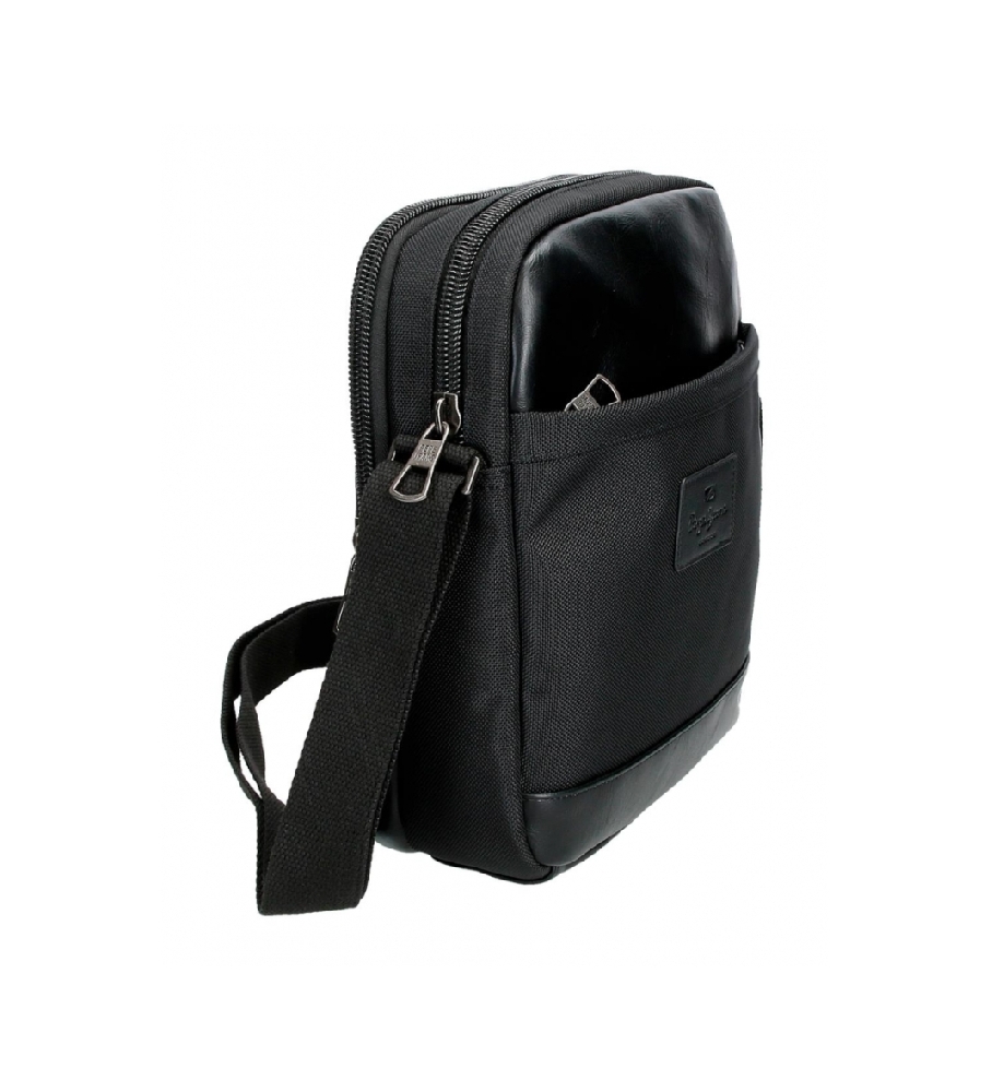 Bolsa de ombro grande Pepe Jeans Sander para tablet, preta.