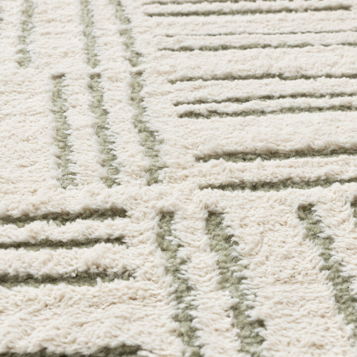 Scandinavisch vloerkleed - Yune Lines Creme/Groen