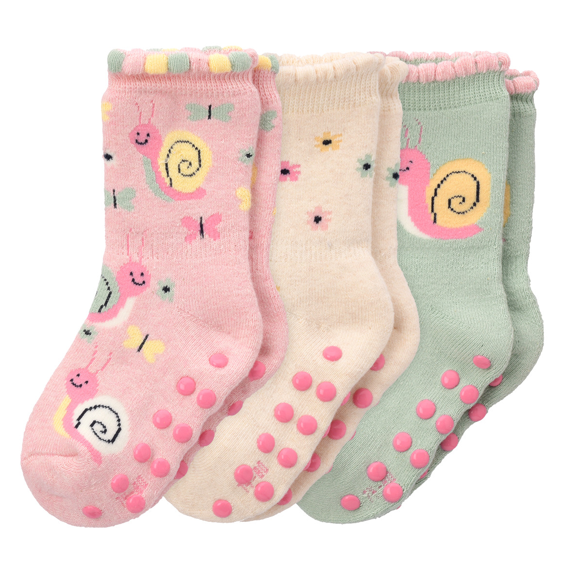 Topomini 3 Paar Baby Stoppersocken im Set rosa / creme / hellgrün