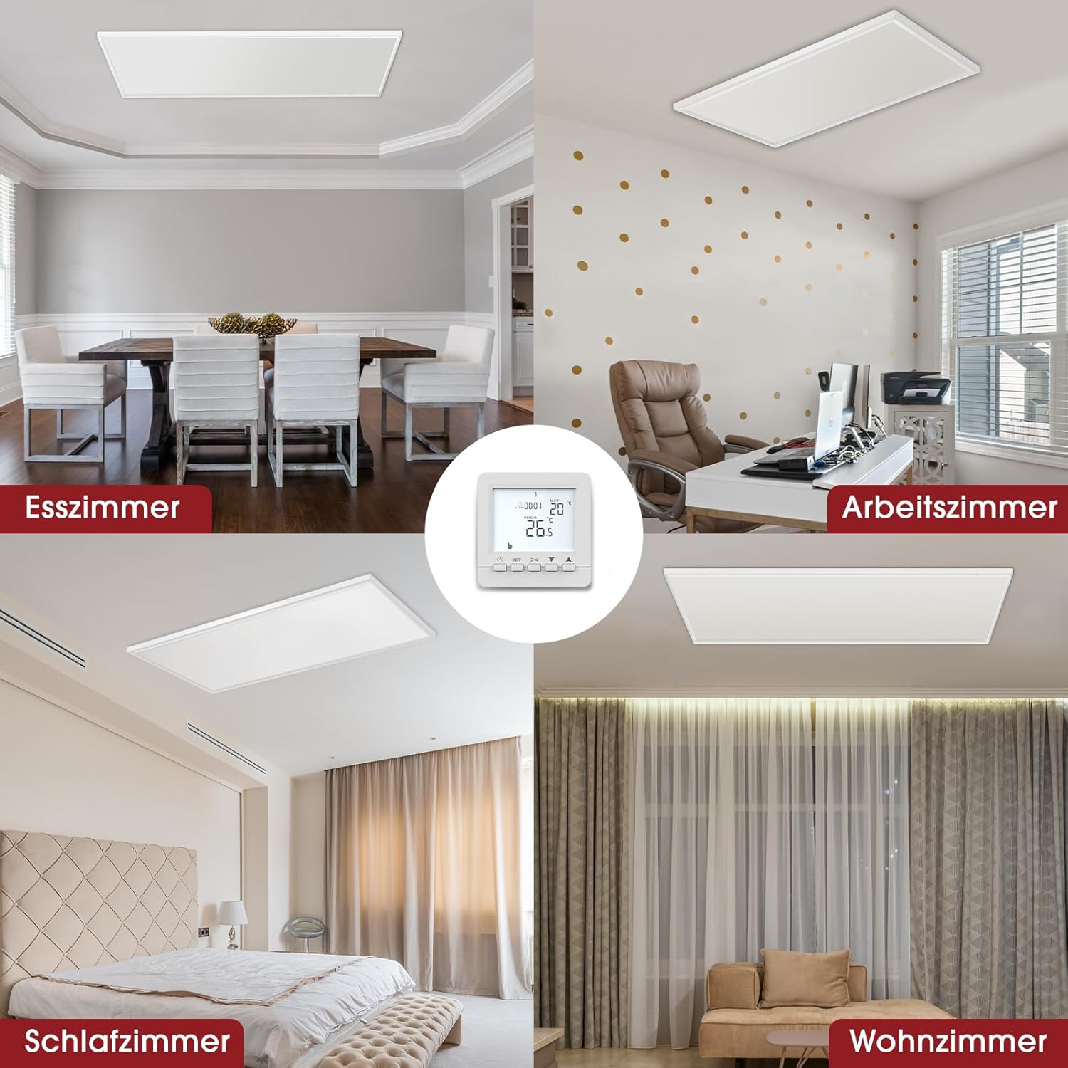 Infrarotheizung Deckenmontage mit Thermostat 860W, Infrarot Deckenheizung mit Überhitzungsschutz, Heizplatte Heizkörper Heizpaneel, Elektroheizung Energiesparend-1230 * 630mm