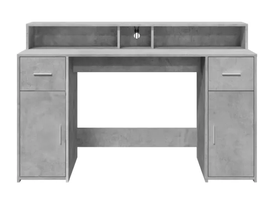 Bureau et lumières LED gris béton 140x55x91cm bois d'ingénierie
