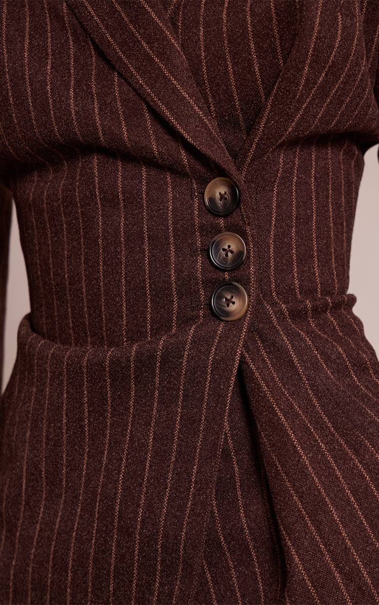 Chocolat Blazer Tissé À Fines Rayures Brossées Lourdes Avec Taille Cintrée