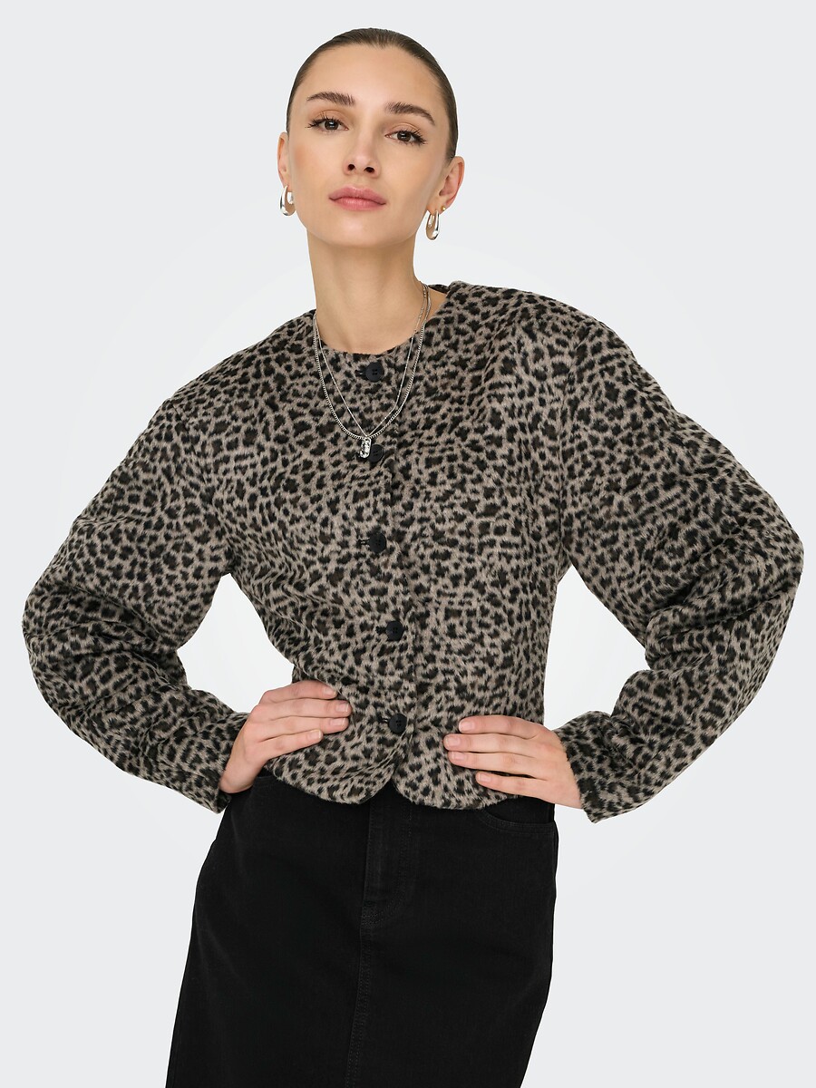JDY<br>Casaco curto com estampa de leopardo