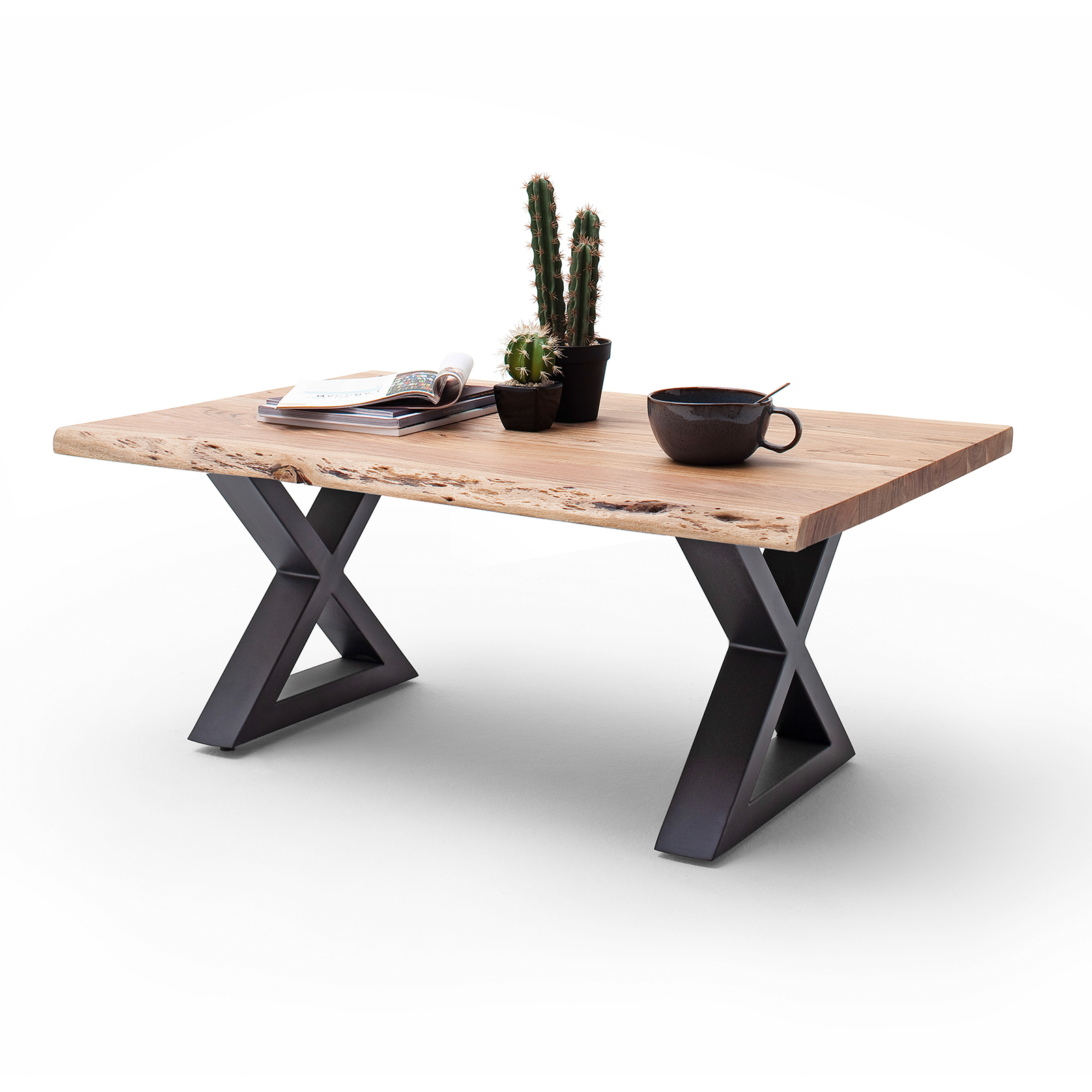 Couchtisch CARTAGENA - Akazie natur-anthrazit - X-Gestell - 110x70 cm
