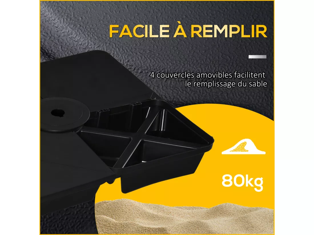 Lot de 4 poids de lestage pour parasols déportés piètement croix Ø mât 4,8 cm polypropylène texturé noir
