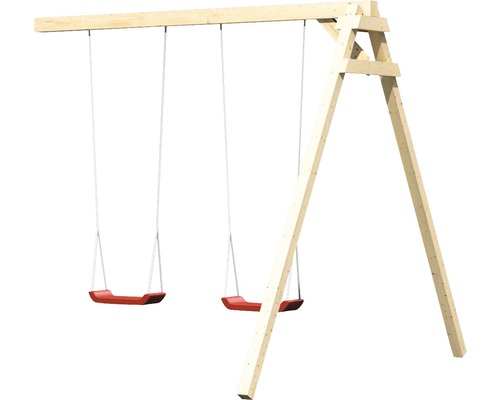 AKUBI Frieda houten speelhuis op palen met zandbak, dubbele schommel, glijbaan, blauw