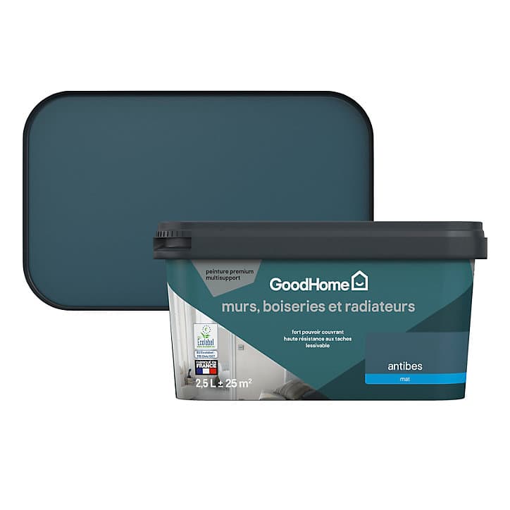 Peinture intérieure couleur murs, boiseries et radiateurs GoodHome mat antibes bleu 2.5L