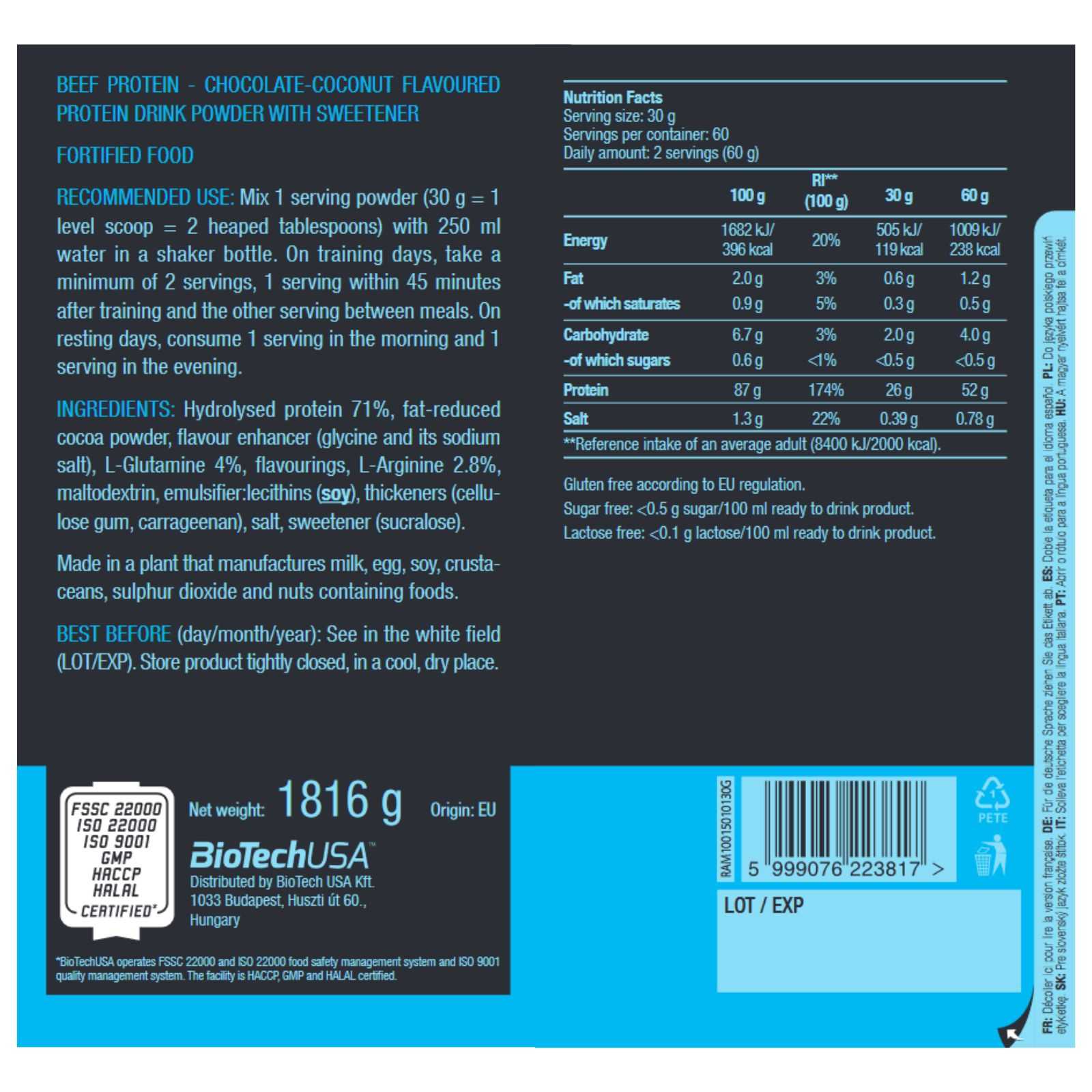 Proteína de carne bovina Biotech USA 500g