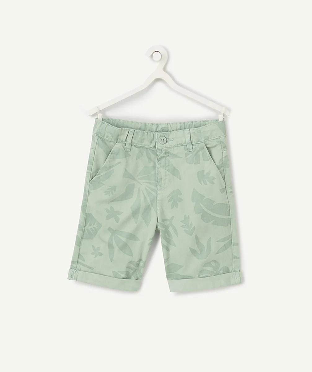 bermuda chino garçon vert d'eau imprimé tropical