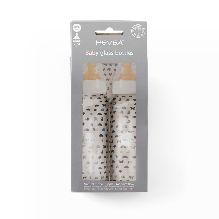 HEVEA 2-pak Glas Sutteflaske Hvid 120 ml