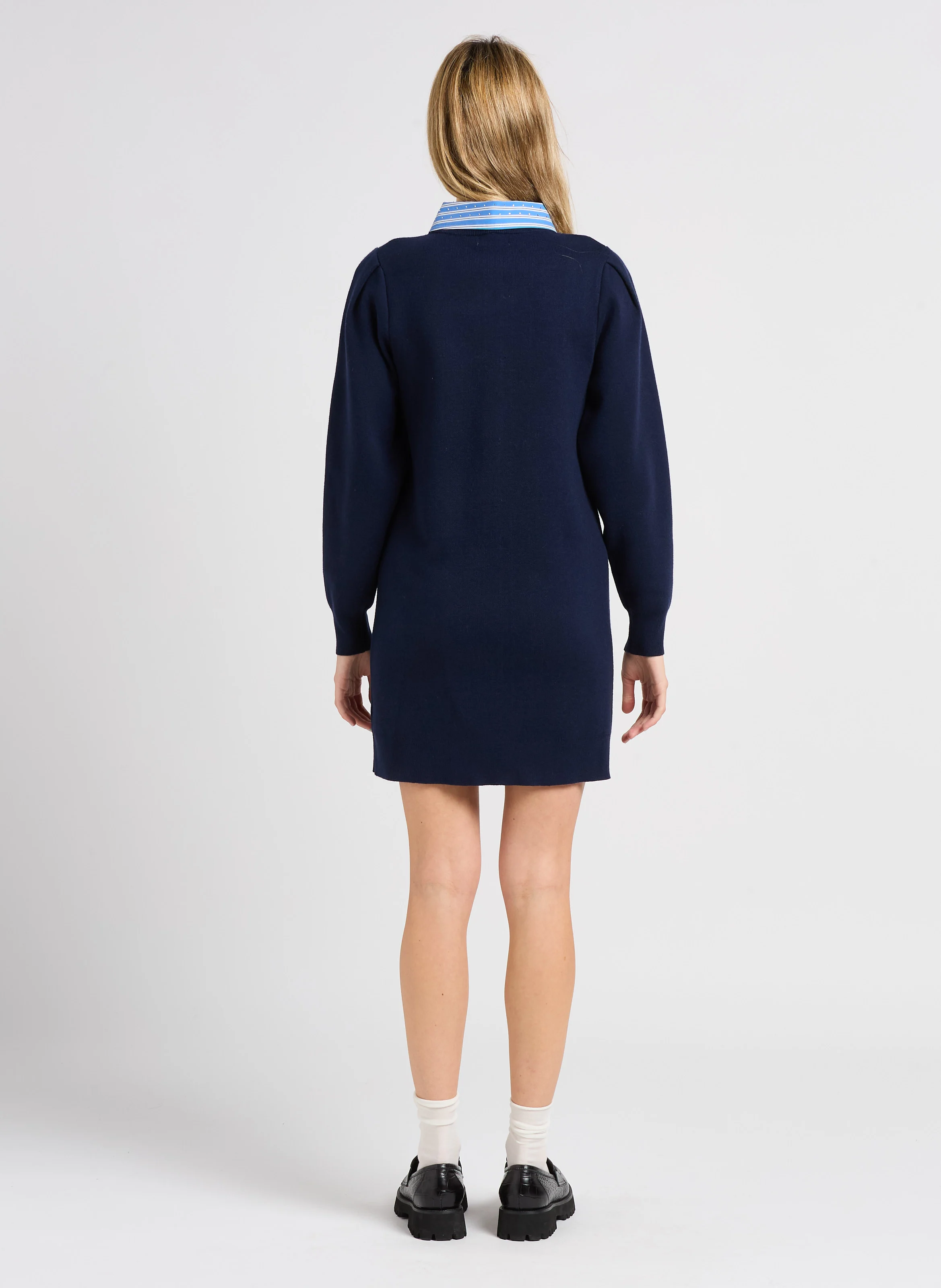 CHANTY - Robe pull col classique| Bleu