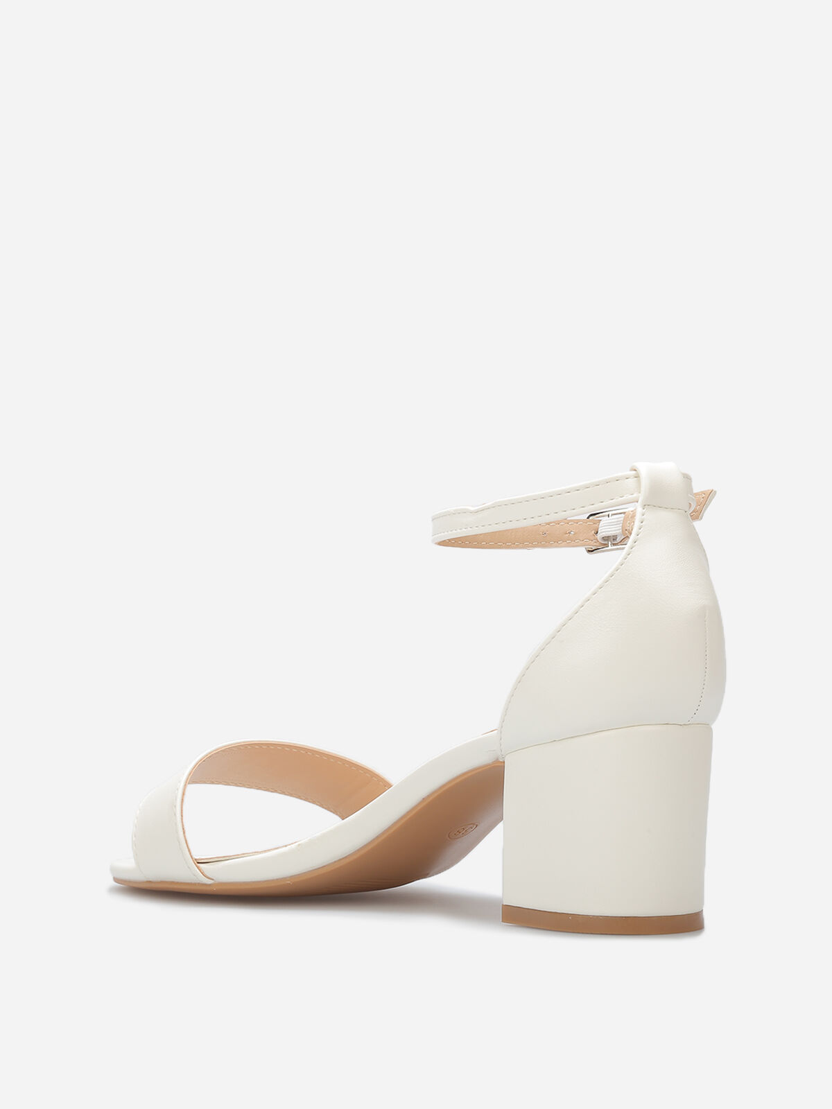 Sandales en simili à petit talon carré- Blanc