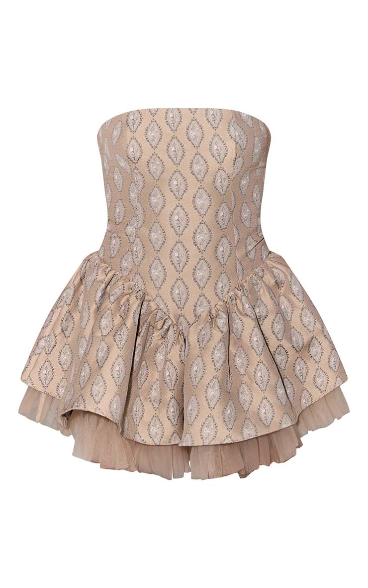 Crème Combi-short Bandeau À Ourlet En Tulle Brodé Tissé