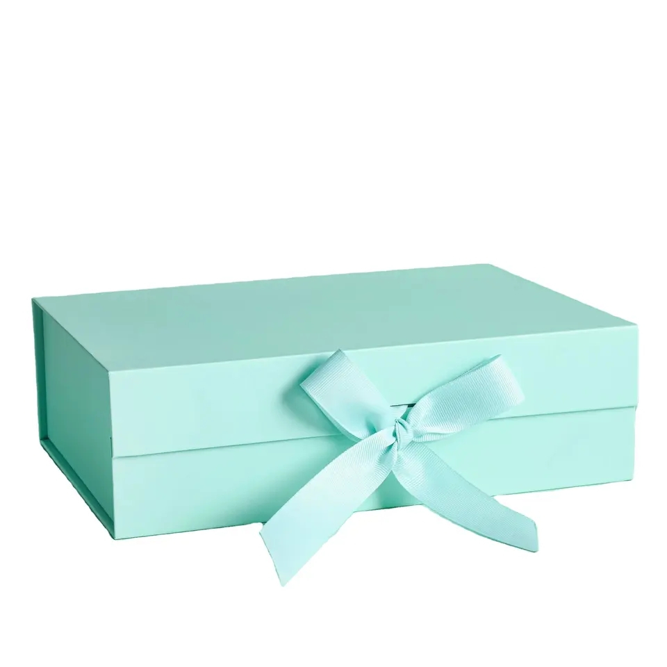 (26x19cm) Geschenk Schachtel Faltbare Gift Box Verpackung mit Schleife - Türkis