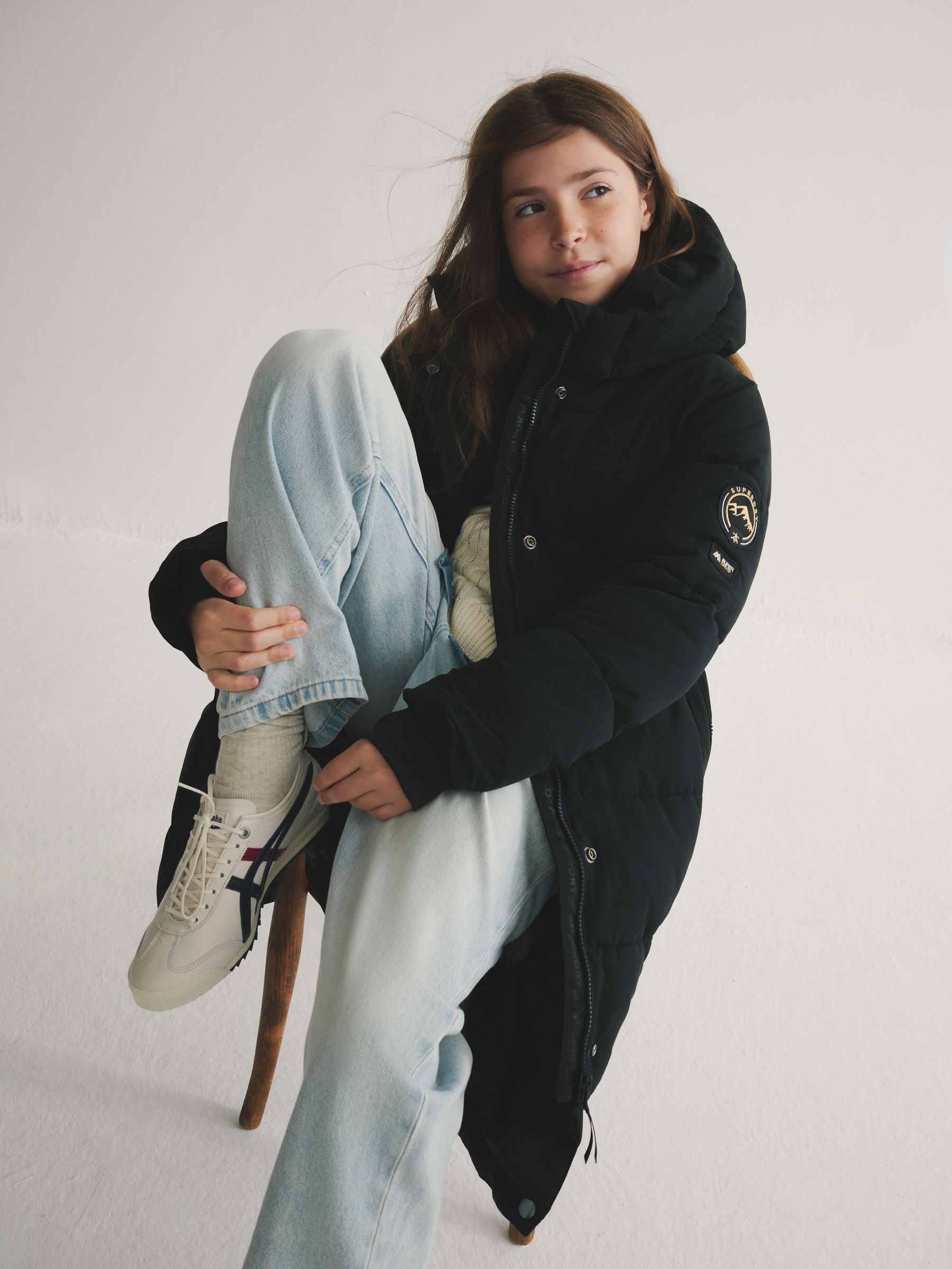 Zwart - Superdry - Lange gewatteerde jas