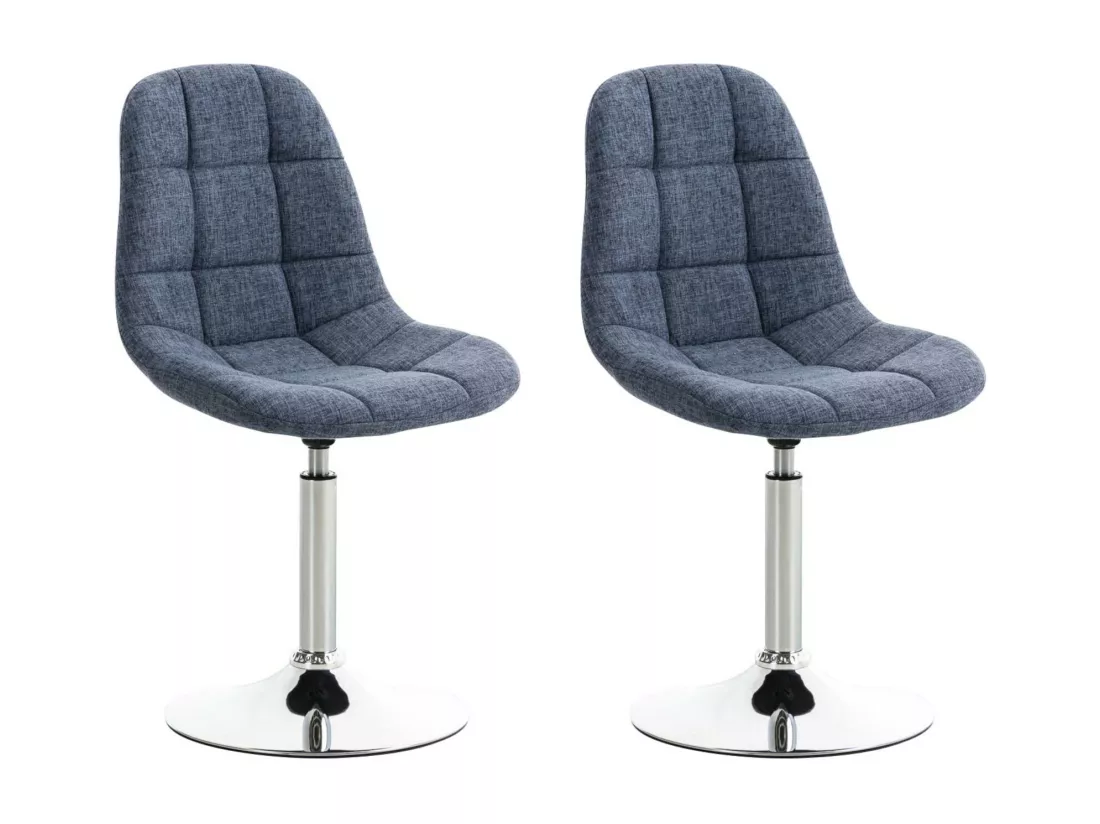 Lot de 2 Chaise de bureau - Tissu & Métal chromé - Bleu - Emil