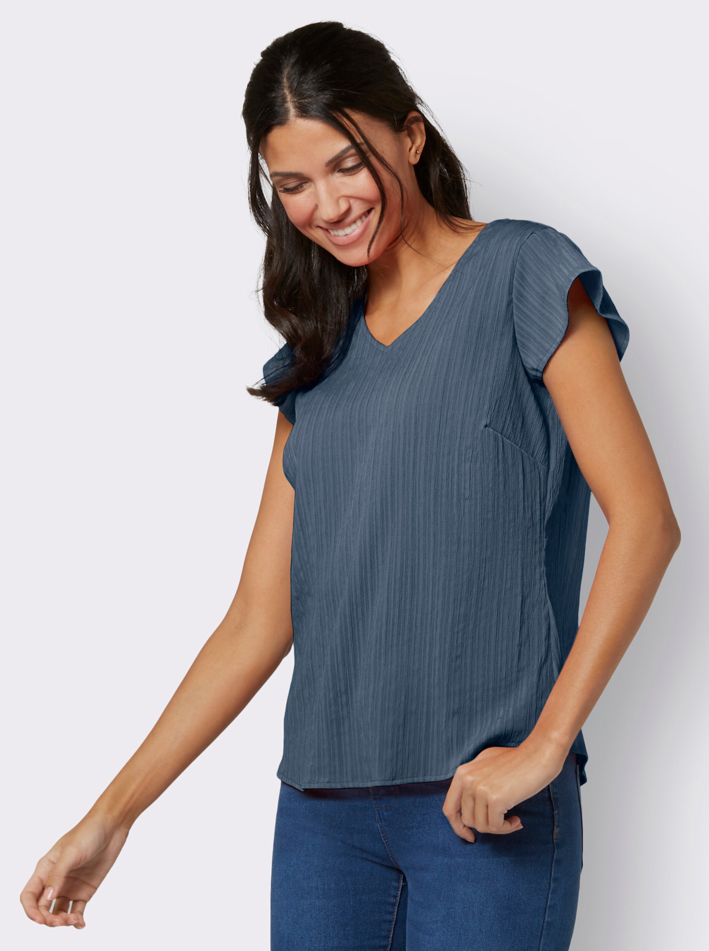 Kurzarm-Bluse in Crêpe-Qualität