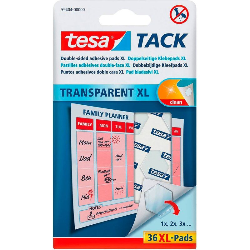 Pastilles adhésives Tesa Tack transparentes - Etui de 36