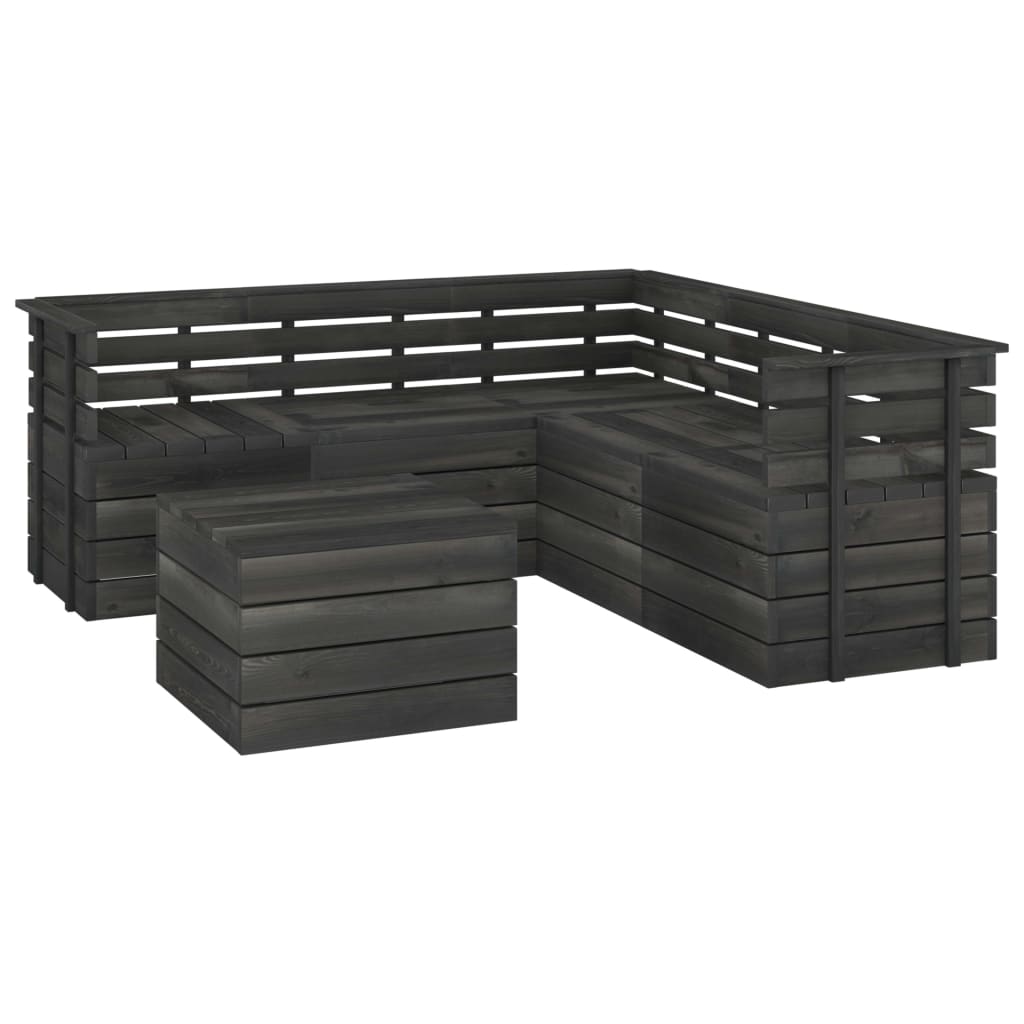 Salon de jardin palette meuble d'extérieur ensemble de mobilier 6 pièces bois de pin massif gris foncé