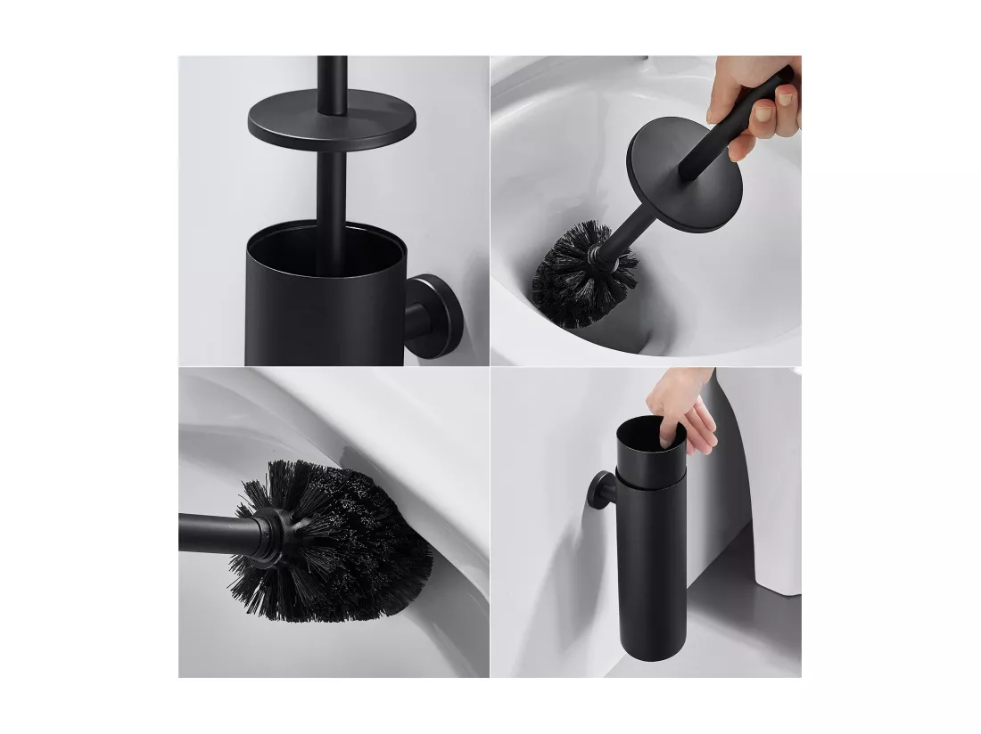 Bonde de Lavabo Bonde Pop-up avec Trop-plein Automatique Universelle+Brosse Toilettes WC Suspendu avec Support de Brosse, Acier INOX,Noir