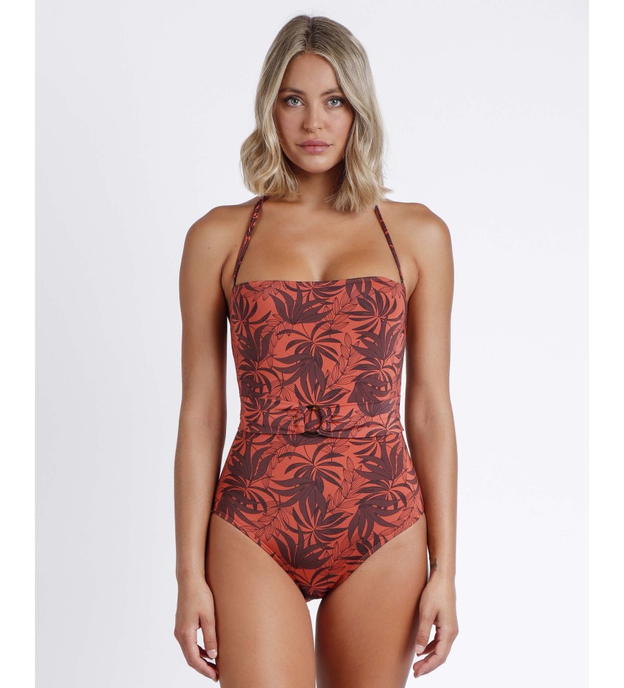 Maiô tomara que caia Admas Sunset Palm para mulheres, cor cobre